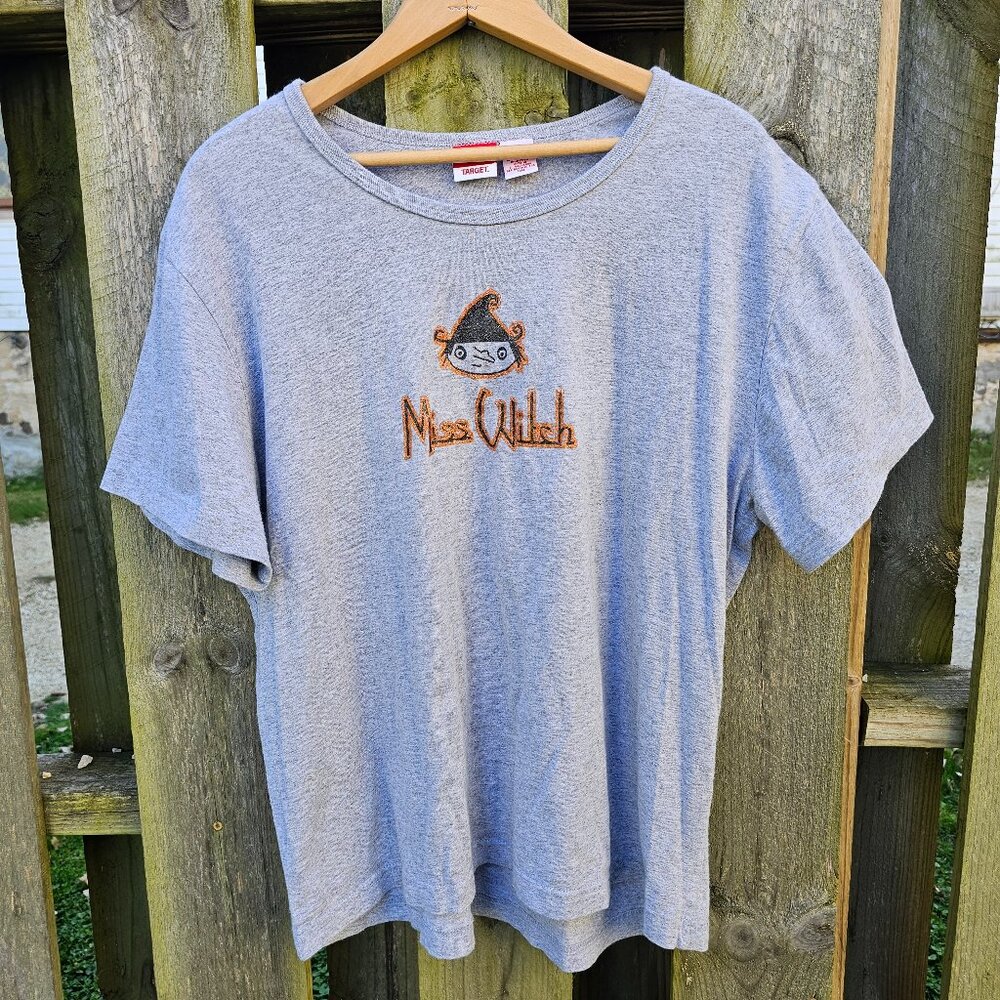 y2k Kidcore Goth Indie Witch Emo Fall Matilda Inspired Halloween Grey Baby Tee